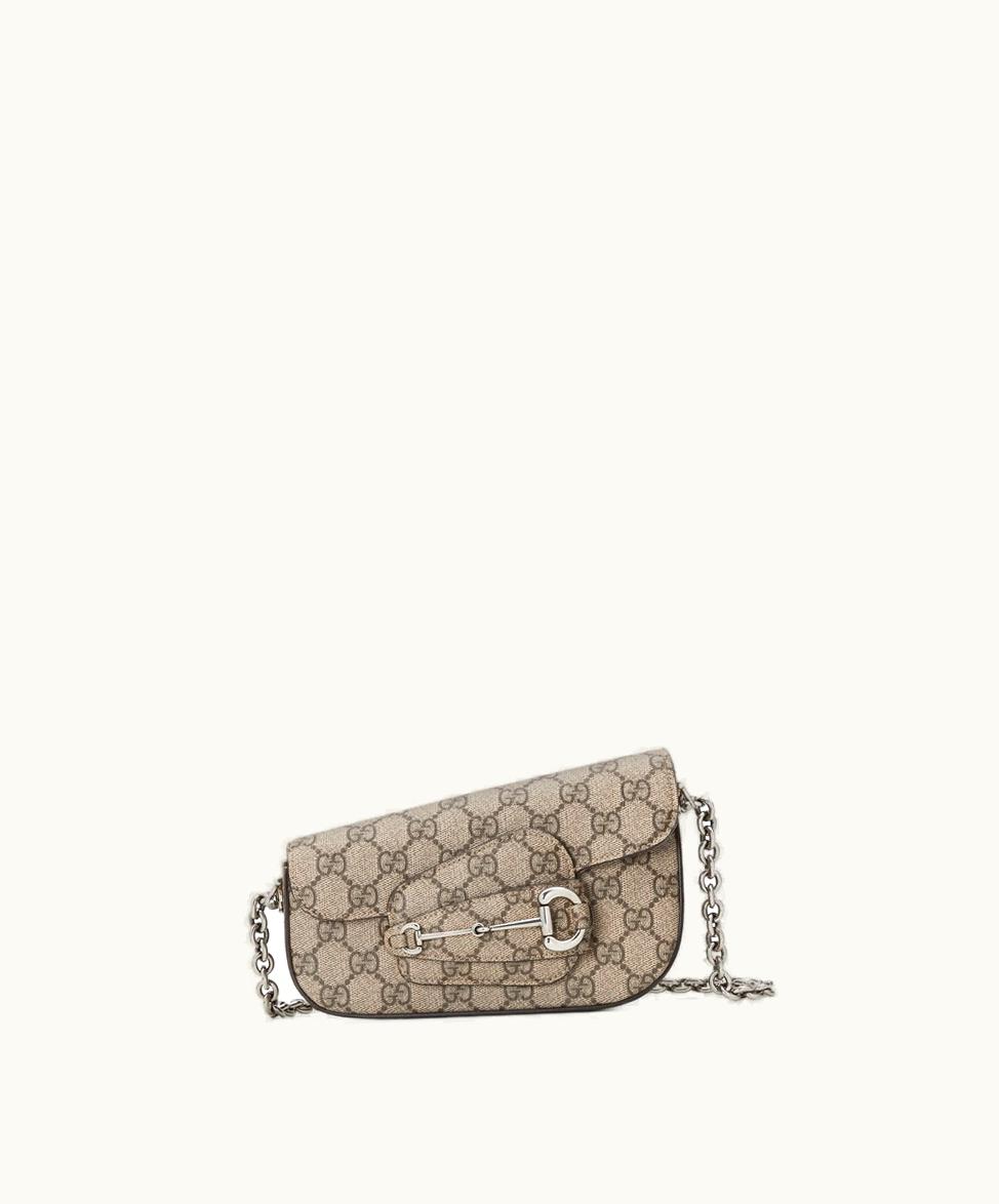 Gucci Gucci Horsebit 1955 Mini Shoulder Bag Beige And Ebony GG Supreme