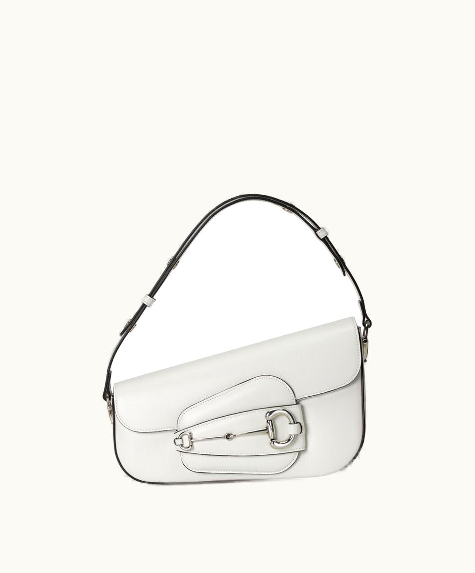 Gucci Gucci 1955 Horsebit Asymmetrical Handbag White