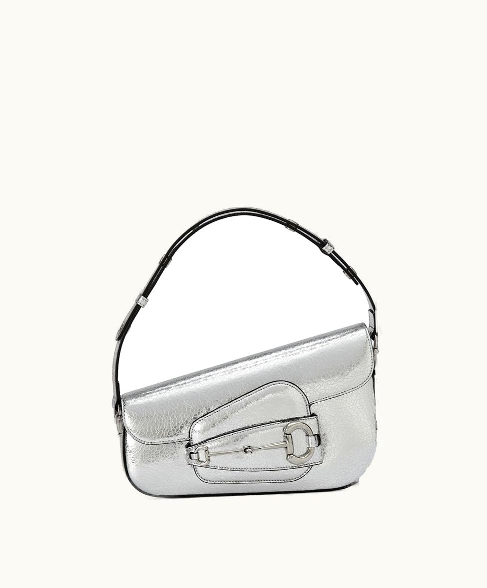 Gucci Gucci Horsebit 1955 Small Shoulder Bag Metallic Silver Leather