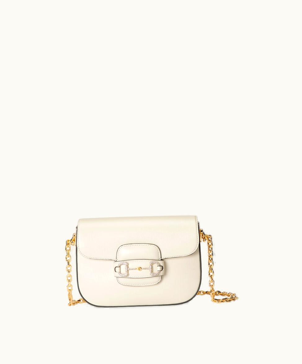 Gucci Gucci Horsebit 1955 Crystal White Leather Mini Bag