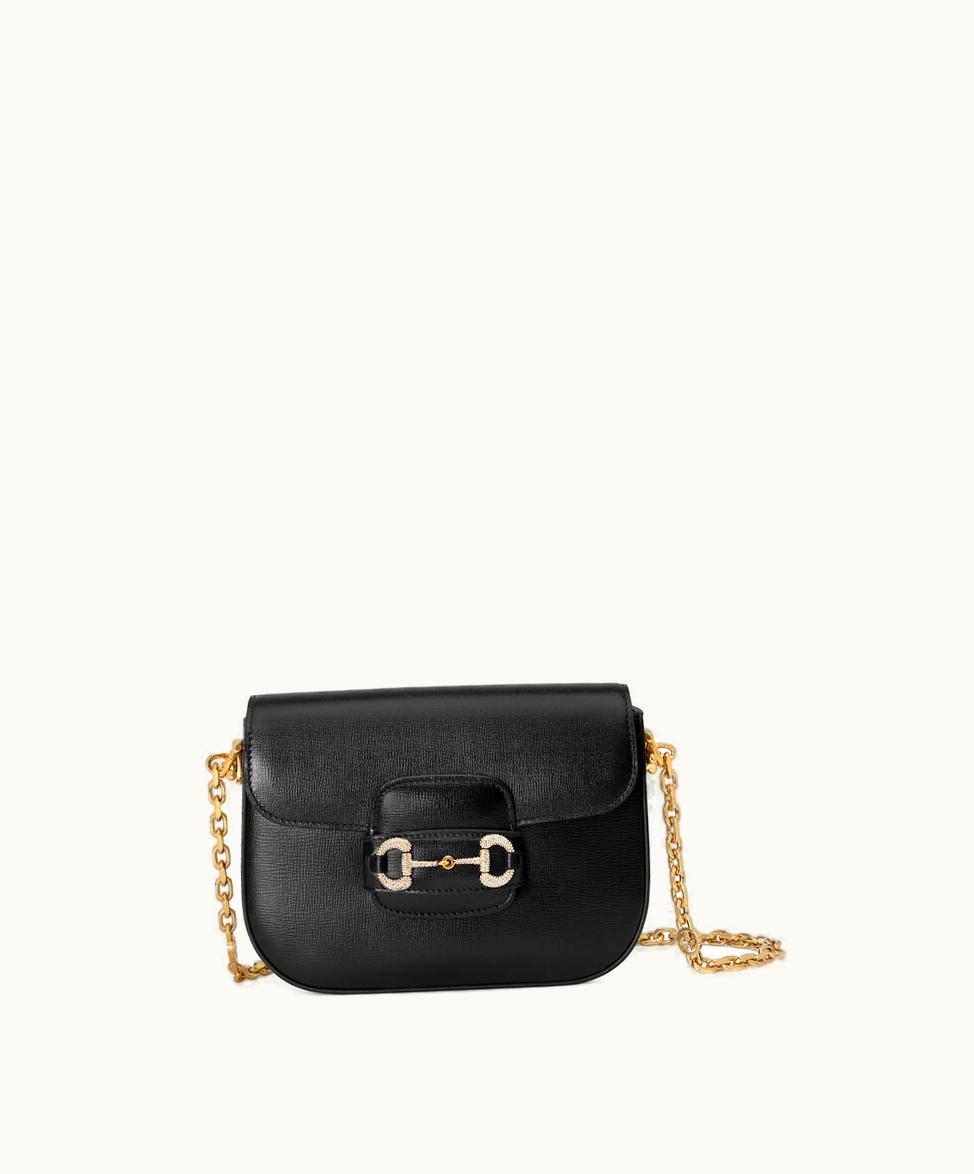 Gucci Gucci Horsebit 1955 Crystal Mini Bag Black Leather