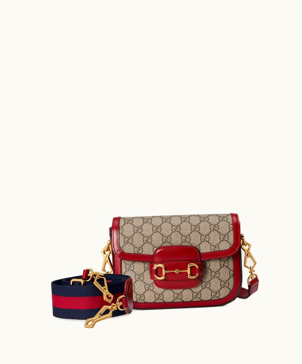 Gucci Gucci Horsebit 1955 Mini Bag GG Supreme Canvas Red Leather Trim