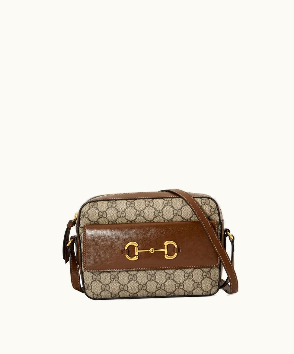 Gucci Gucci Horsebit 1955 Small GG Supreme Shoulder Bag Beige And Ebony