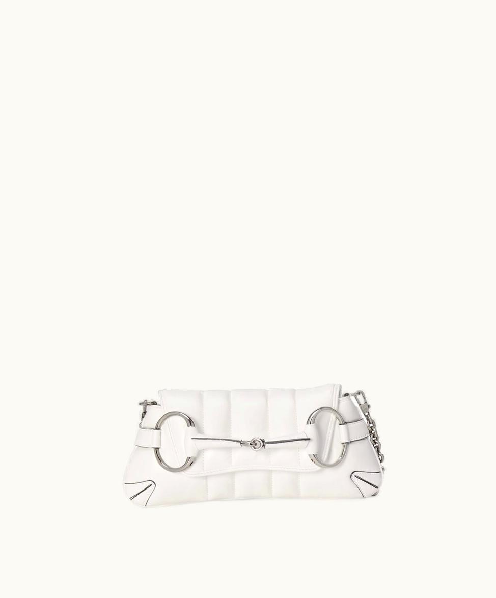 Gucci Gucci Horsebit Chain Small Shoulder Bag White Leather