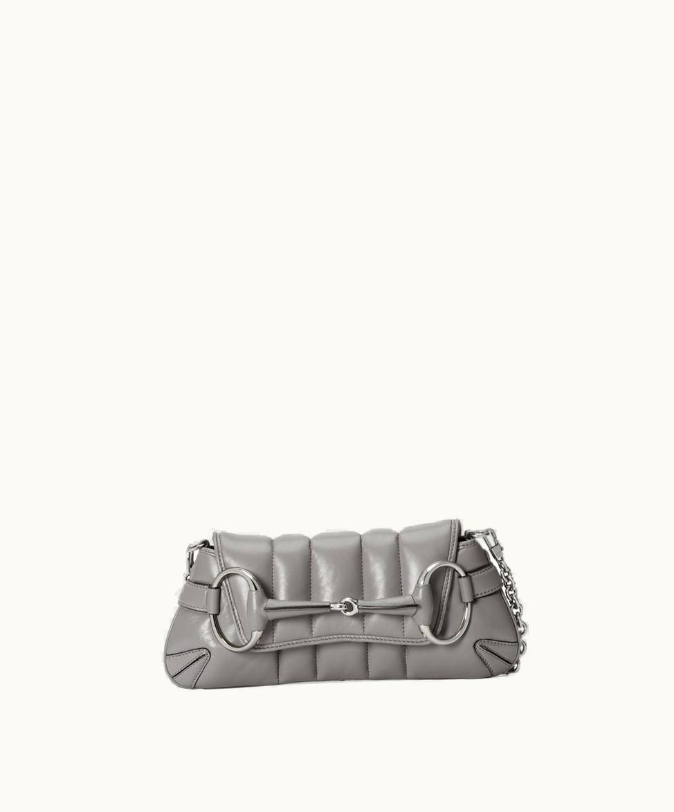 Gucci Gucci Horsebit Chain Small Shoulder Bag Grey Leather