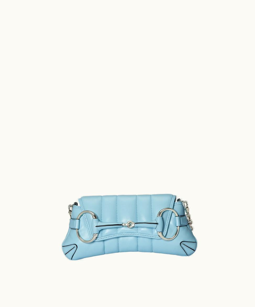 Gucci Gucci Horsebit Chain Small Shoulder Bag Light Blue Leather