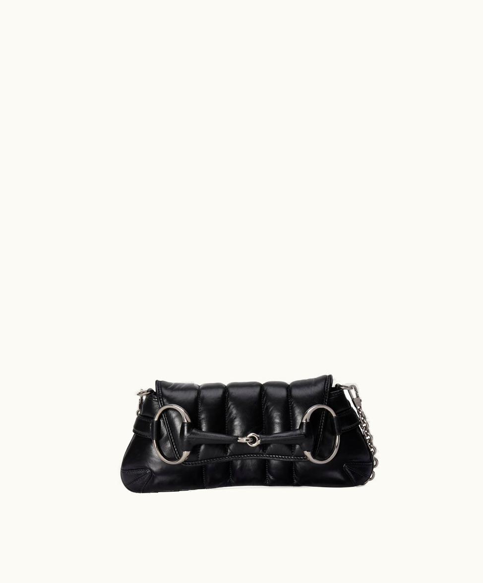 Gucci Gucci Horsebit Chain Small Shoulder Bag Black Leather