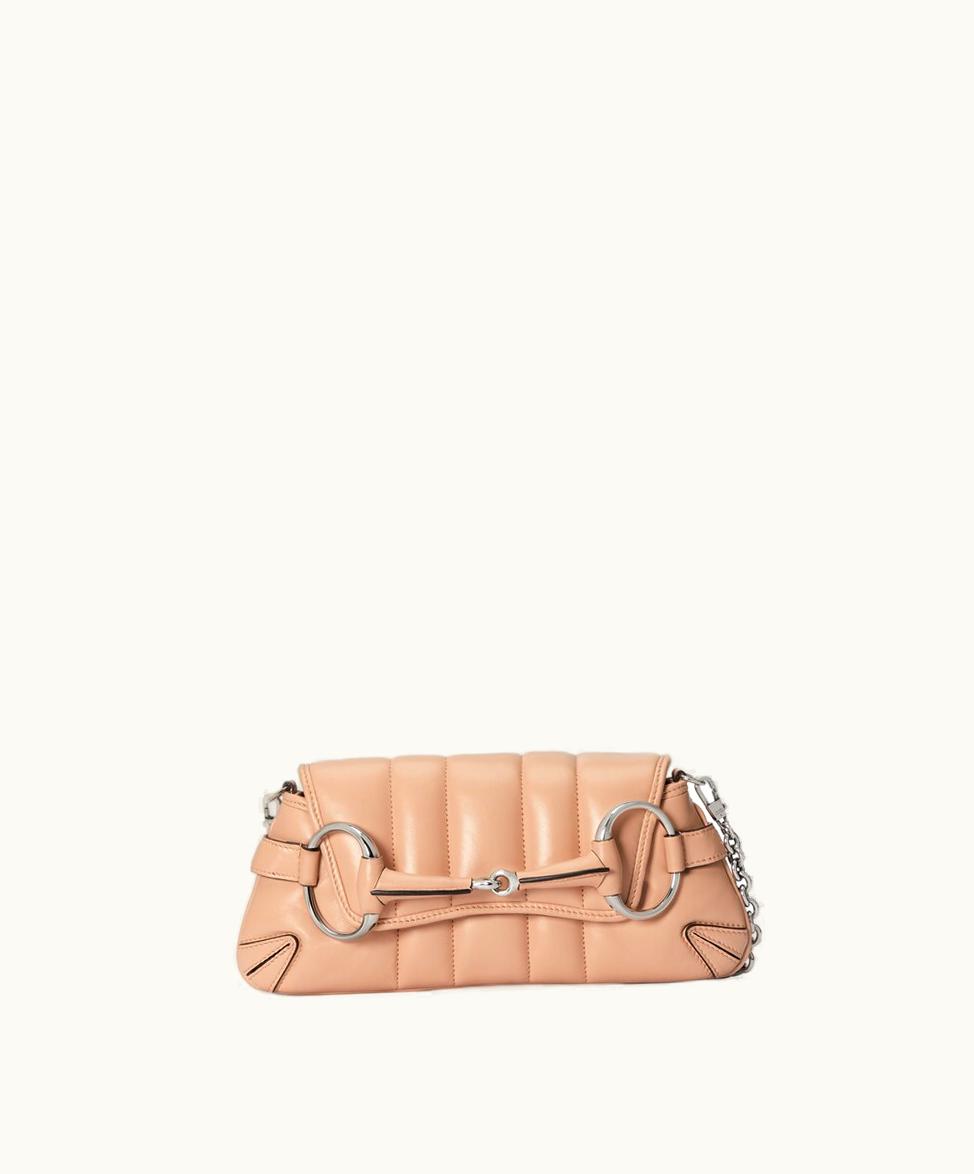 Gucci Gucci Horsebit Chain Small Shoulder Bag Rose Beige Leather