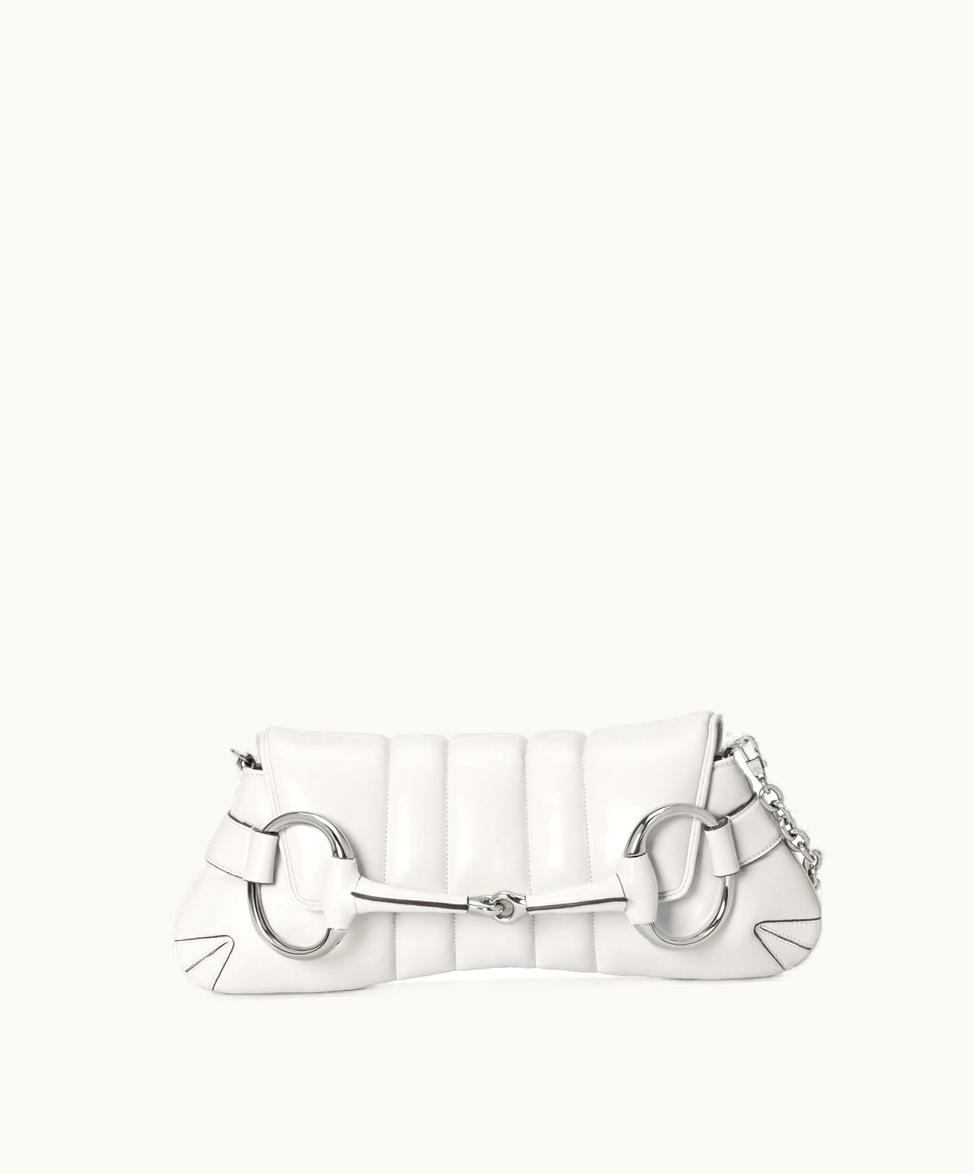 Gucci Gucci Horsebit Chain Medium Shoulder Bag White Leather