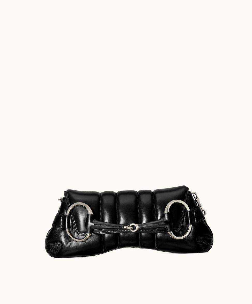 Gucci Gucci Horsebit Maxi Chain Shoulder Bag Black Leather