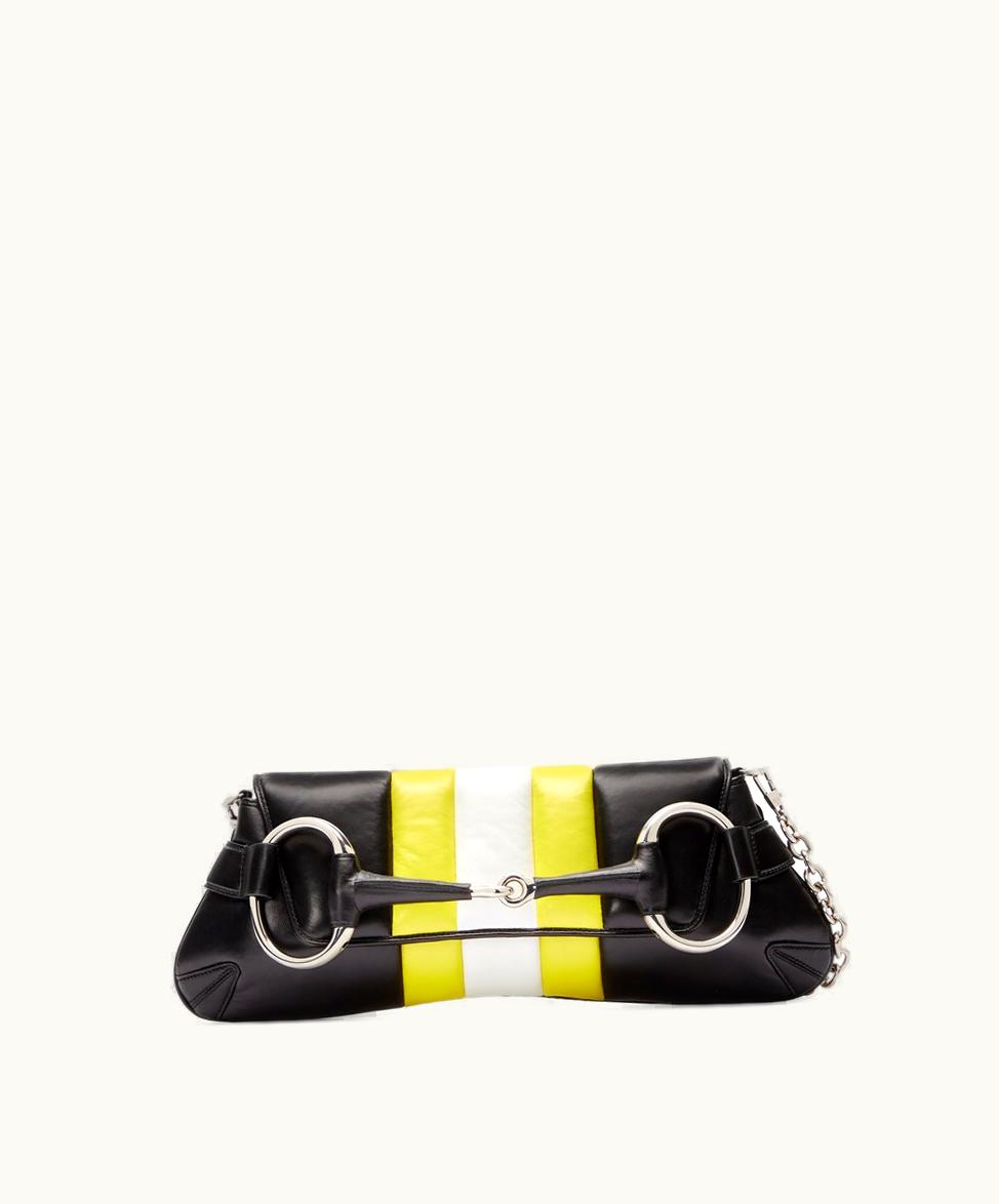 Gucci Gucci Maxi Horsebit Quilted Web Medium Shoulder Bag Black Leather