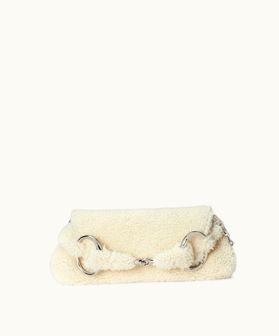 Gucci Gucci Horsebit Chain Medium Shoulder Bag Off White Wool