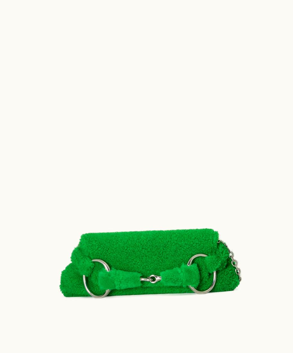 Gucci Gucci Horsebit Chain Medium Shoulder Bag Green Wool