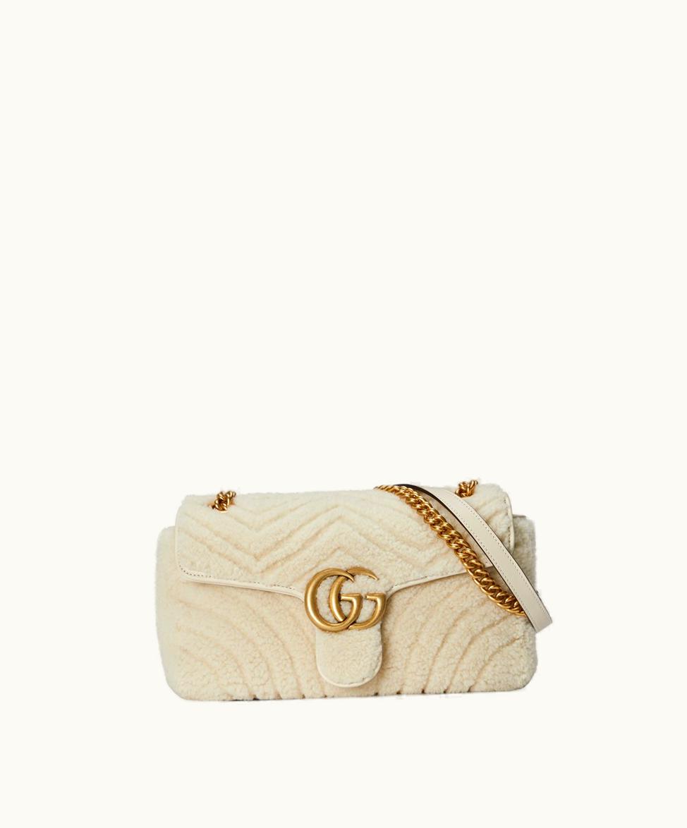 Gucci Gucci GG Marmont Small Shoulder Bag Off White Shearling