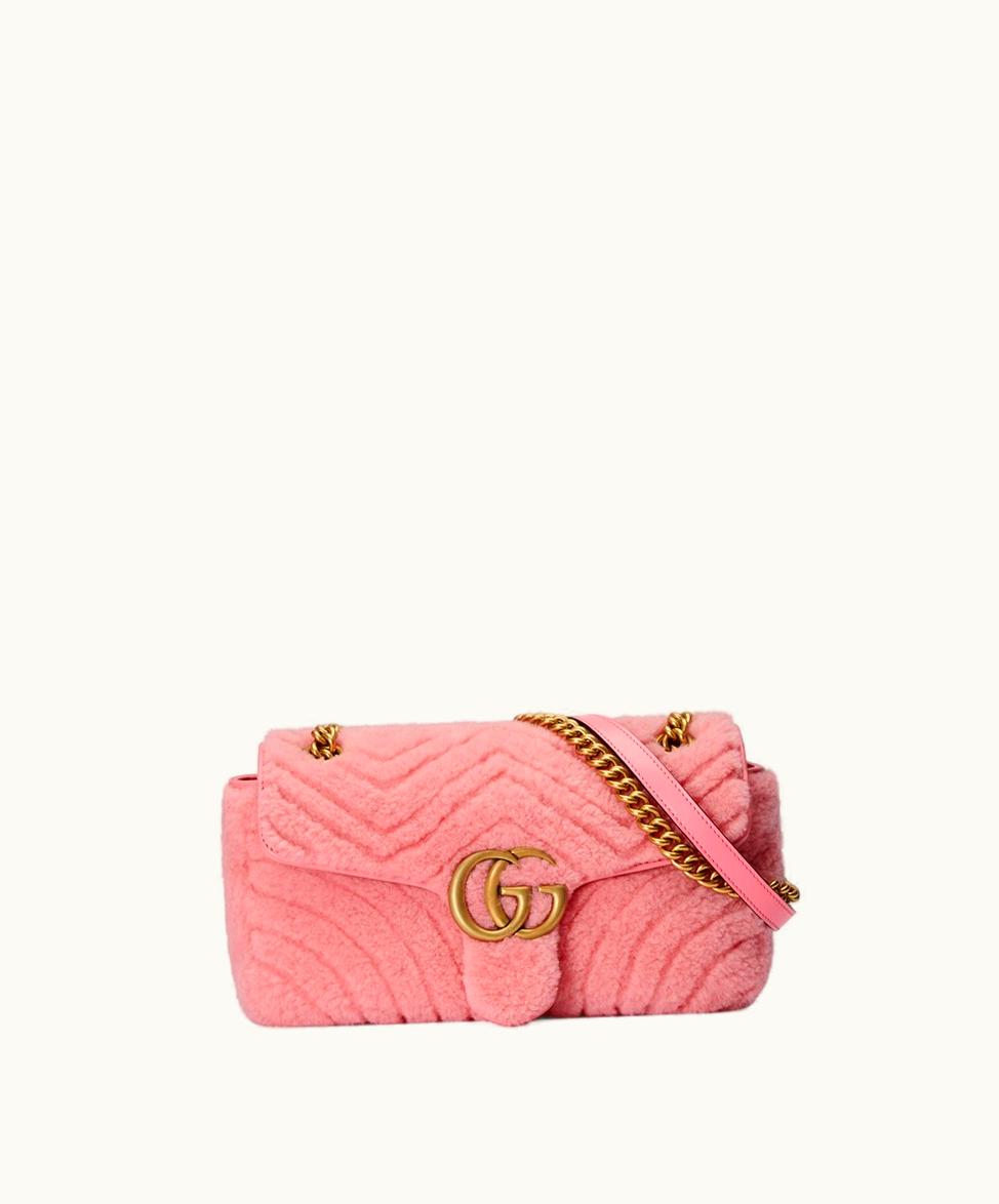 Gucci Gucci GG Marmont Small Shoulder Bag Pink Shearling