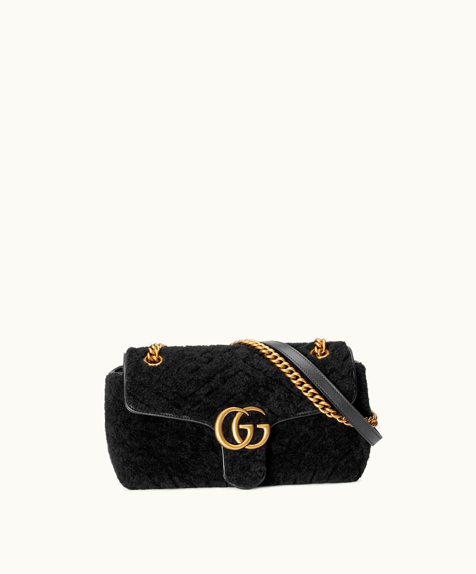 Gucci Gucci GG Marmont Small Shoulder Bag Black Shearling