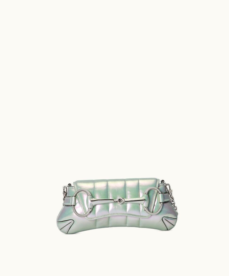 Gucci Gucci Horsebit Chain Small Shoulder Bag Green Iridescent Leather