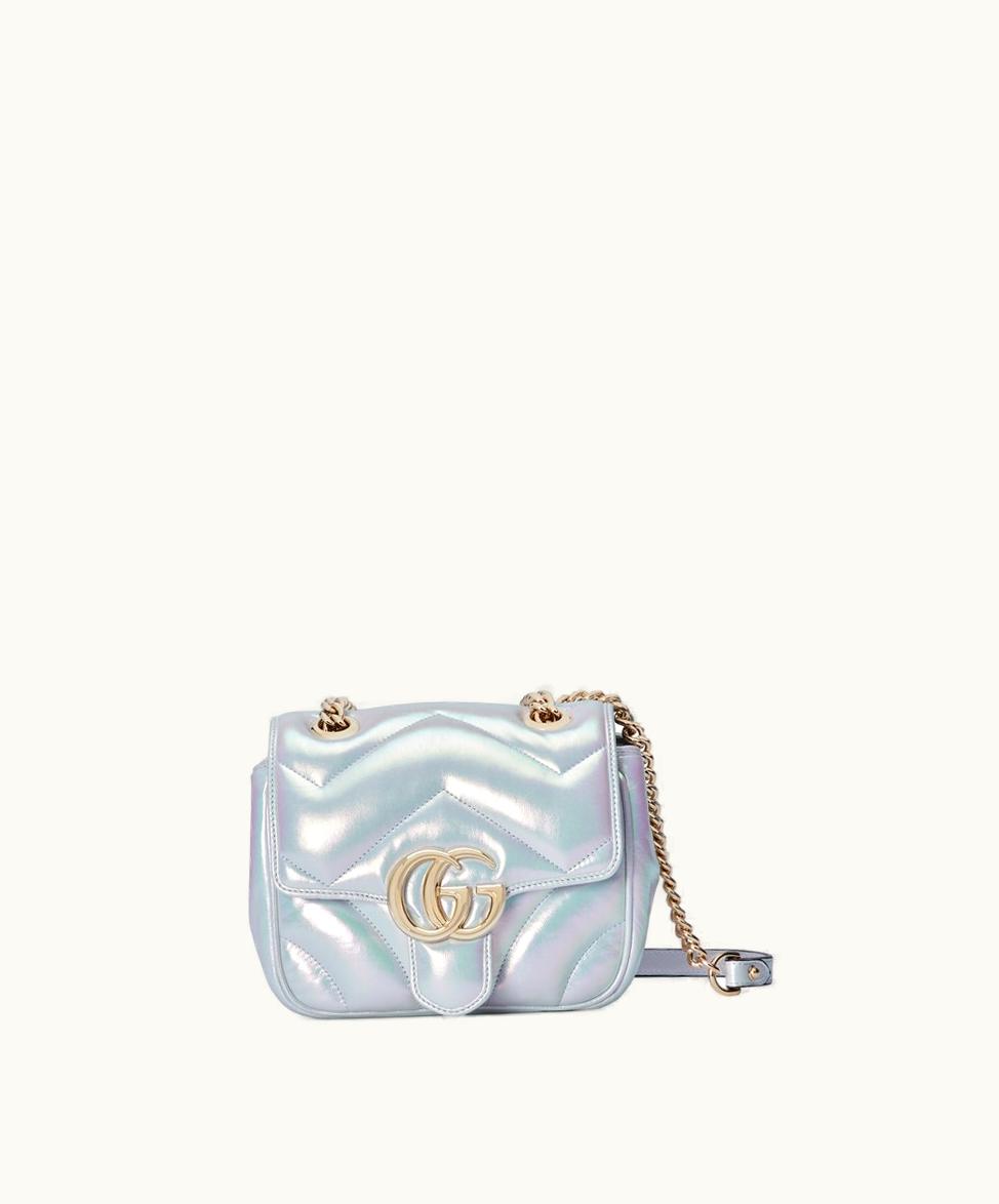Gucci Gucci GG Marmont Mini Shoulder Bag Blue Iridescent Leather