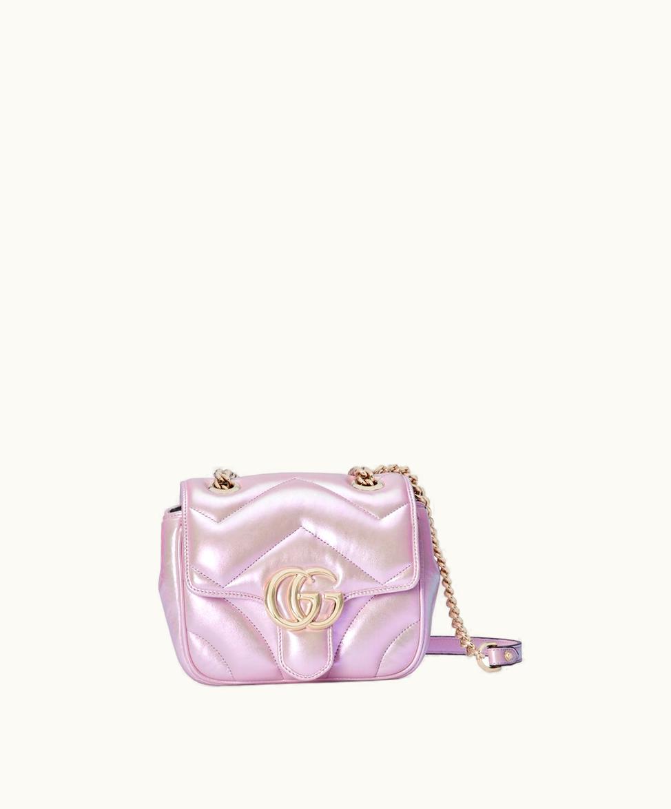Gucci Gucci GG Marmont Mini Shoulder Bag Pink Iridescent Leather