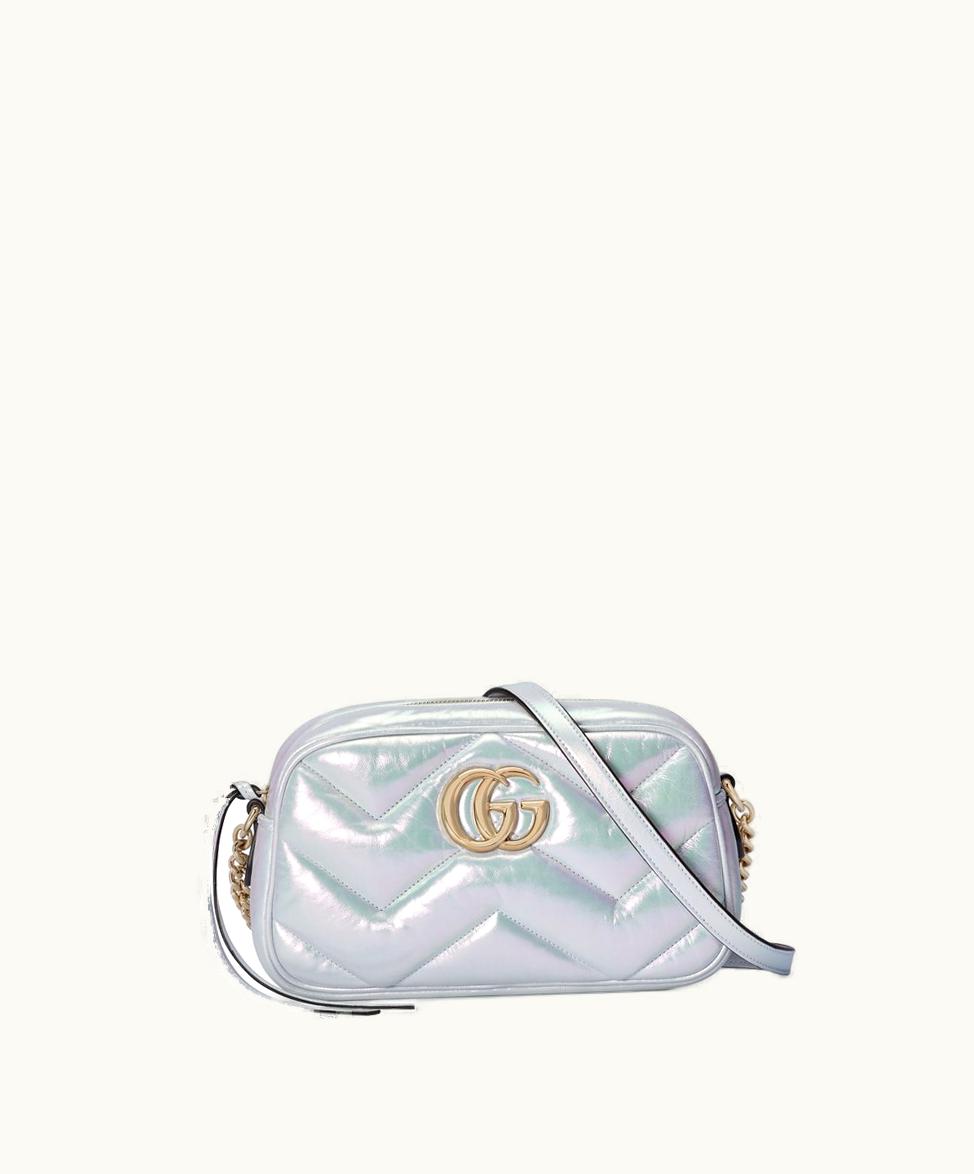 Gucci Gucci GG Marmont Iridescent Blue Leather Small Shoulder Bag