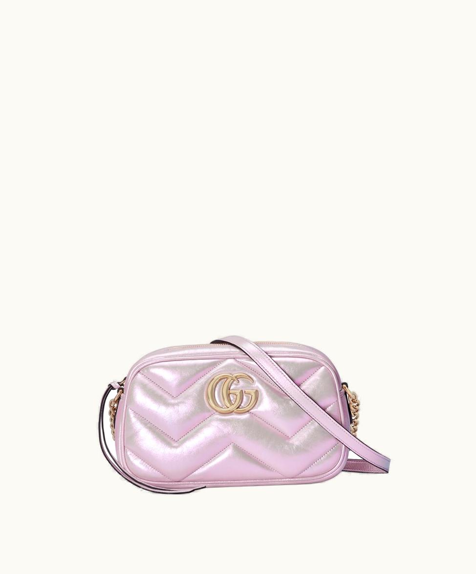 Gucci Gucci GG Marmont Small Shoulder Bag Iridescent Pink Leather