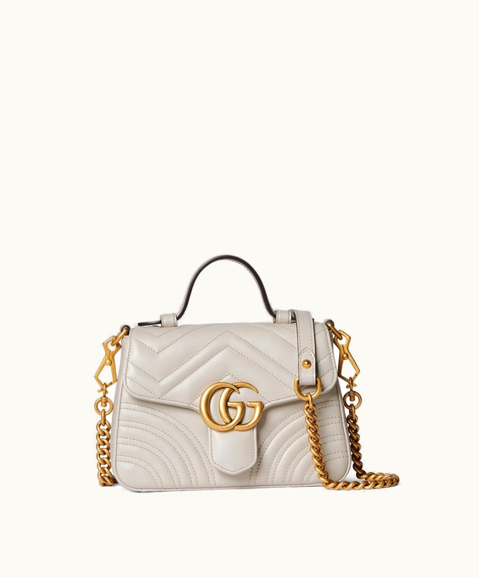 Gucci Gucci GG Marmont Mini Top Handle Bag Light Beige Leather