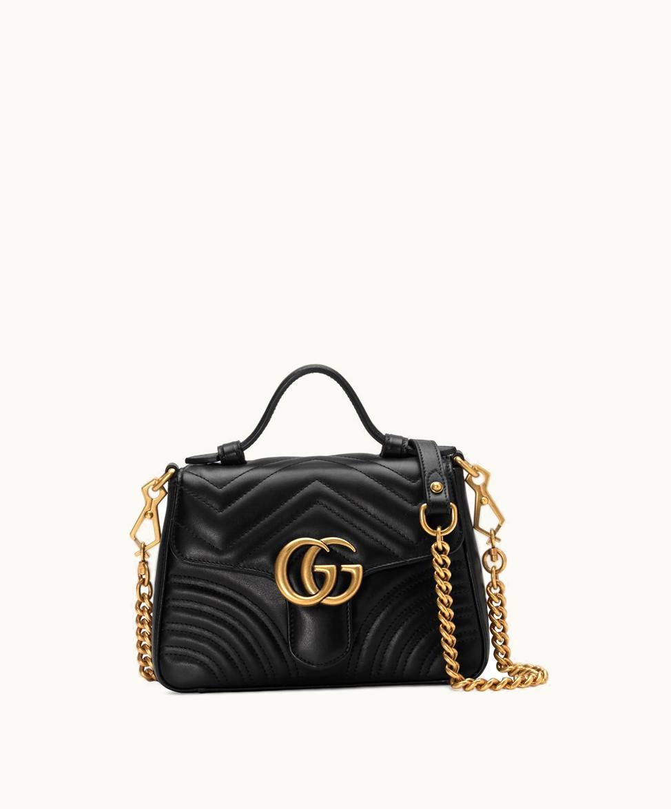 Gucci Gucci GG Marmont Mini Top Handle Bag Black Chevron Leather