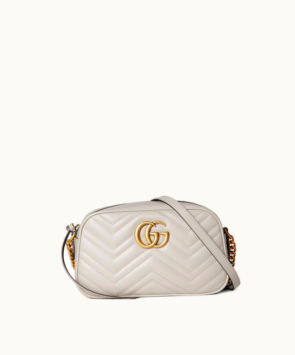 Gucci Gucci GG Marmont Small Shoulder Bag Light Beige Chevron Leather
