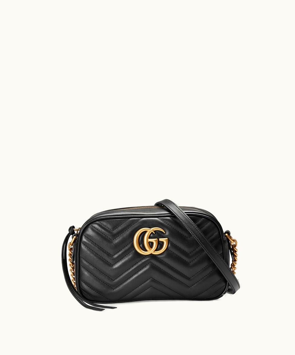 Gucci Gucci GG Marmont Petite Matelassé Chain Shoulder Bag Black Leather