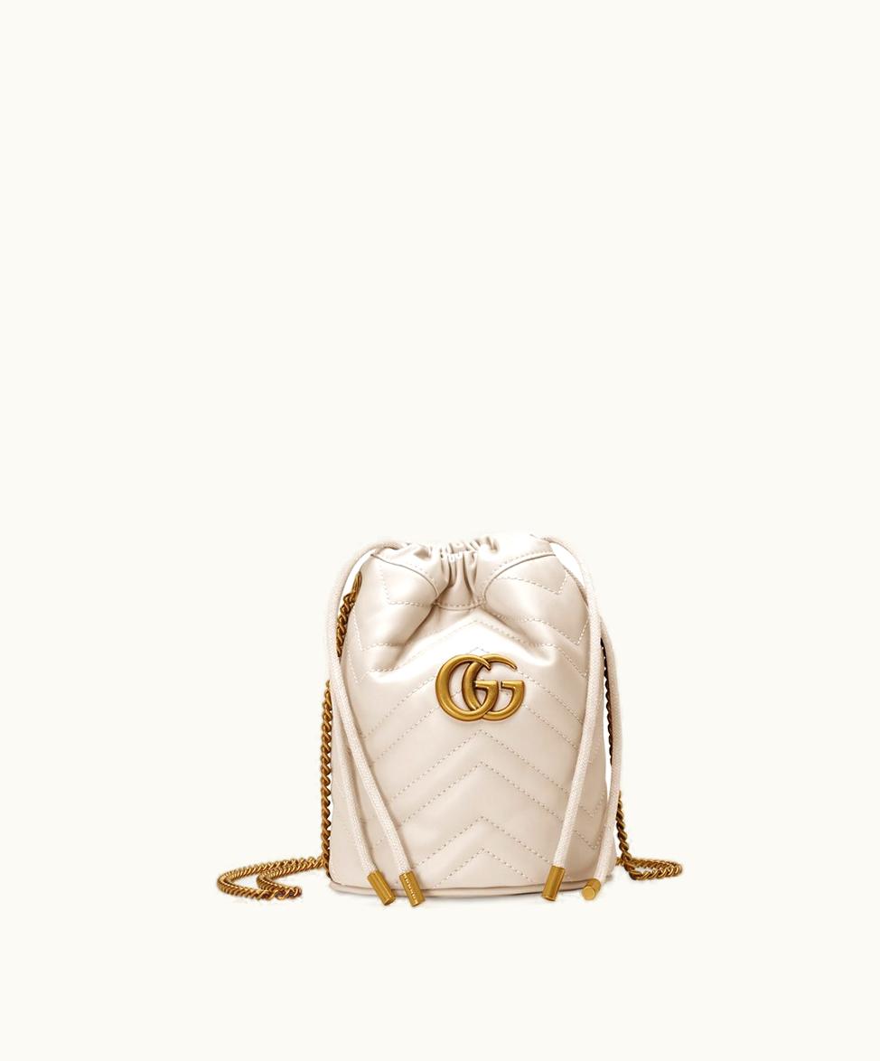 Gucci Gucci GG Marmont Mini Bucket Bag White Leather