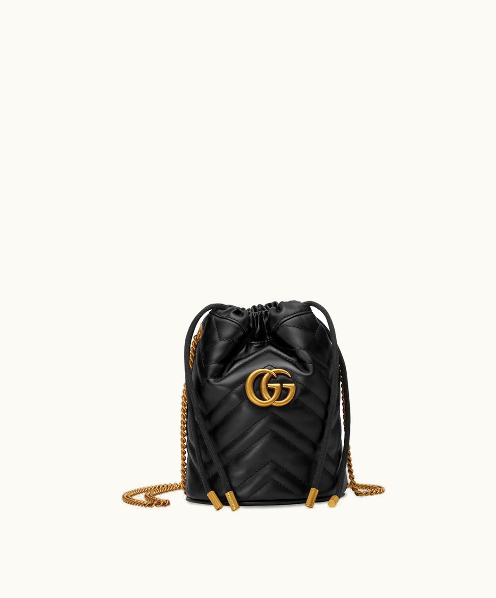 Gucci Gucci GG Marmont Mini Bucket Bag Black Leather