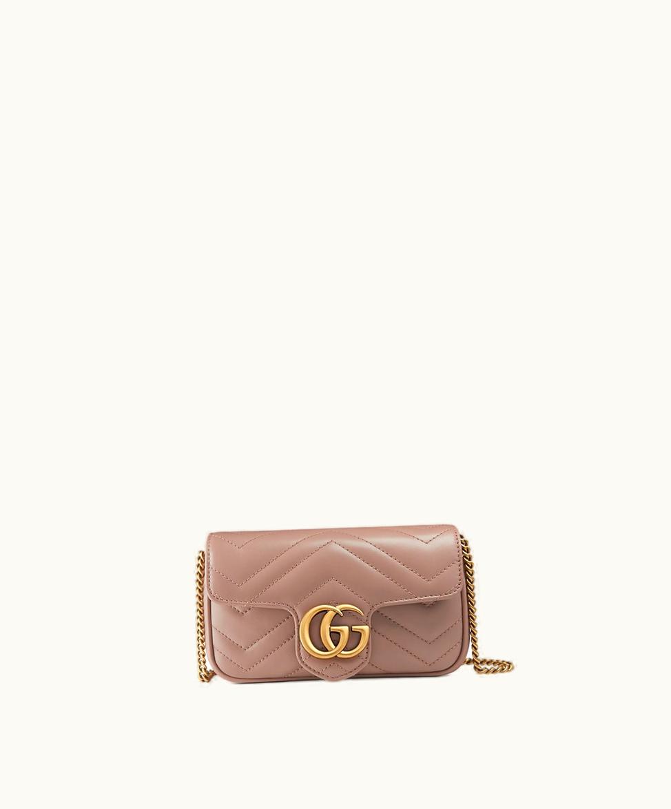 Gucci Gucci GG Marmont Matelassé Leather Super Mini Bag Dusty Pink Chevron Leather