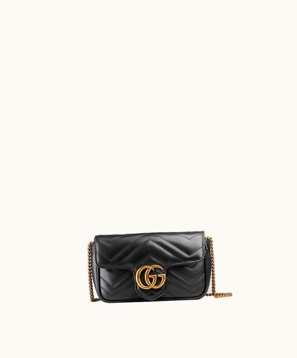 Gucci Gucci GG Marmont Matelassé Leather Super Mini Bag Black Chevron Leather