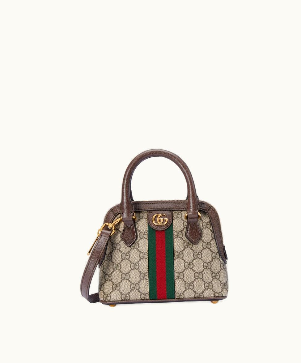 Gucci Gucci Ophidia GG Mini Top Handle Bag Beige And Ebony Canvas: Gucci Ophidia GG Mini Top Handle Bag Beige Canvas