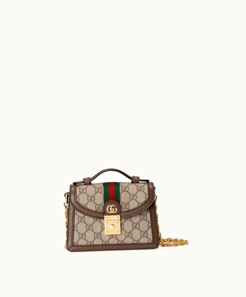 Gucci Gucci Ophidia GG Mini Shoulder Bag Beige And Ebony Canvas