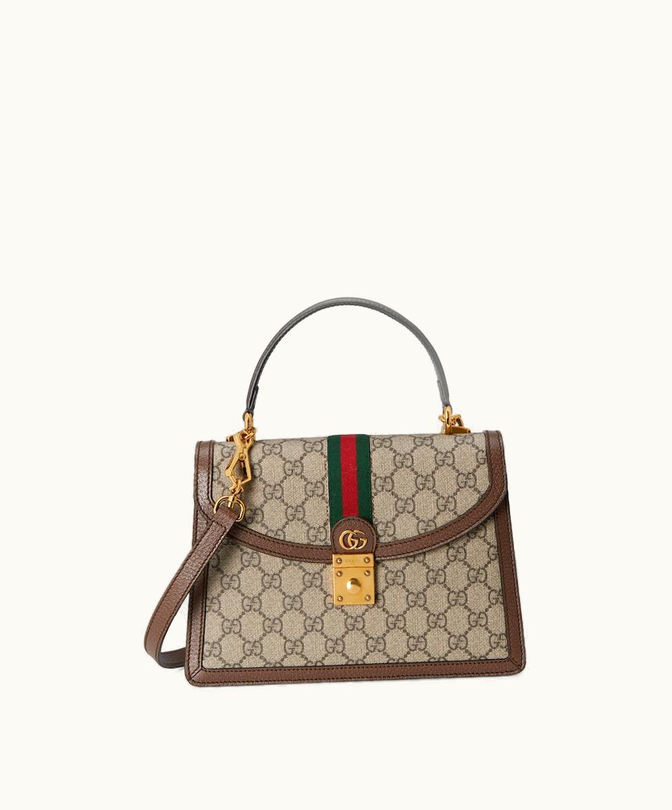 Gucci Gucci Ophidia Small Top Handle Bag With Web Beige And Ebony GG Supreme