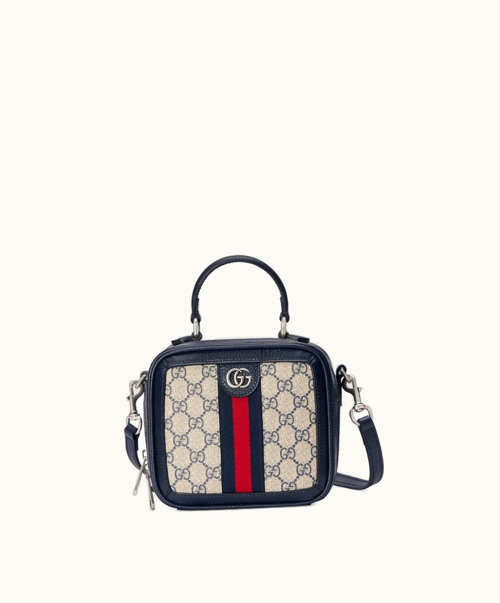 Gucci Gucci Ophidia GG Mini Top Handle Bag Beige And Blue GG Supreme