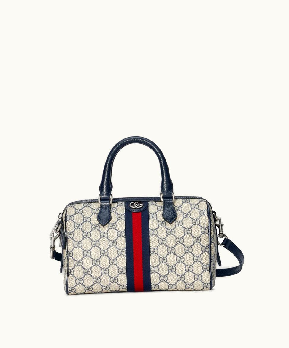 Gucci Gucci Ophidia GG Small Top Handle Bag Beige And Blue Canvas