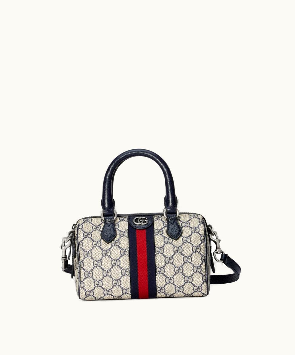 Gucci Gucci Ophidia GG Mini Top Handle Bag Beige And Blue Canvas
