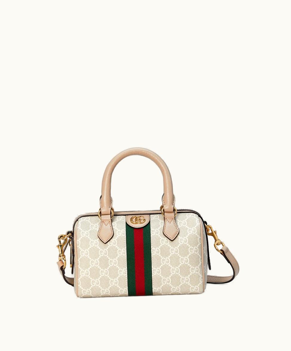 Gucci Gucci Ophidia GG Mini Top Handle Bag Beige And White Canvas