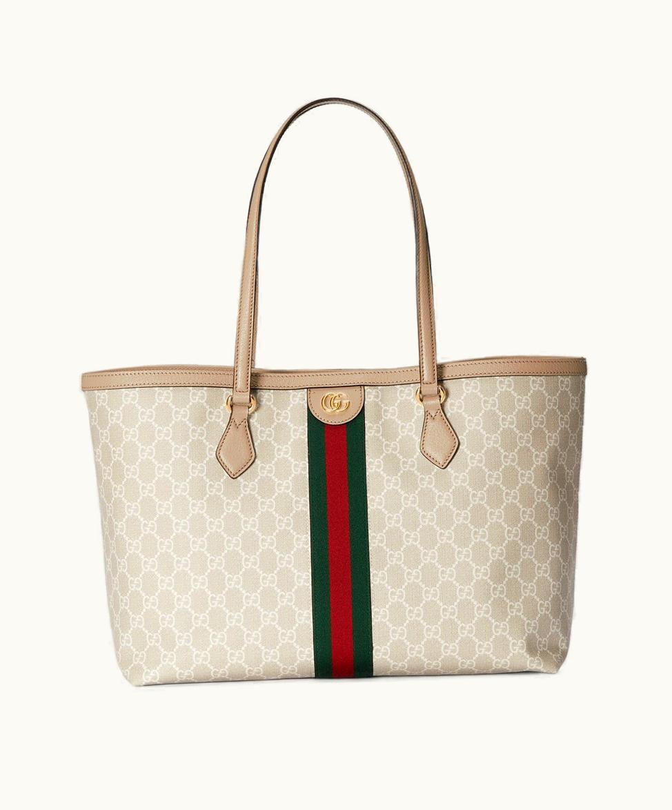 Gucci Gucci Ophidia Medium GG Tote Beige And White Canvas