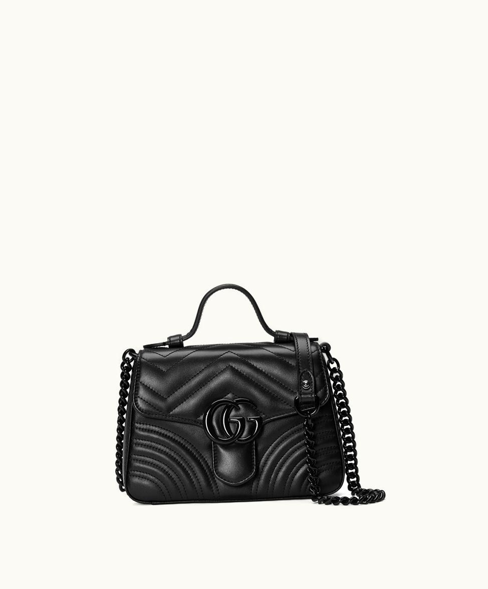 Gucci Gucci GG Marmont Mini Top Handle Bag Black Leather