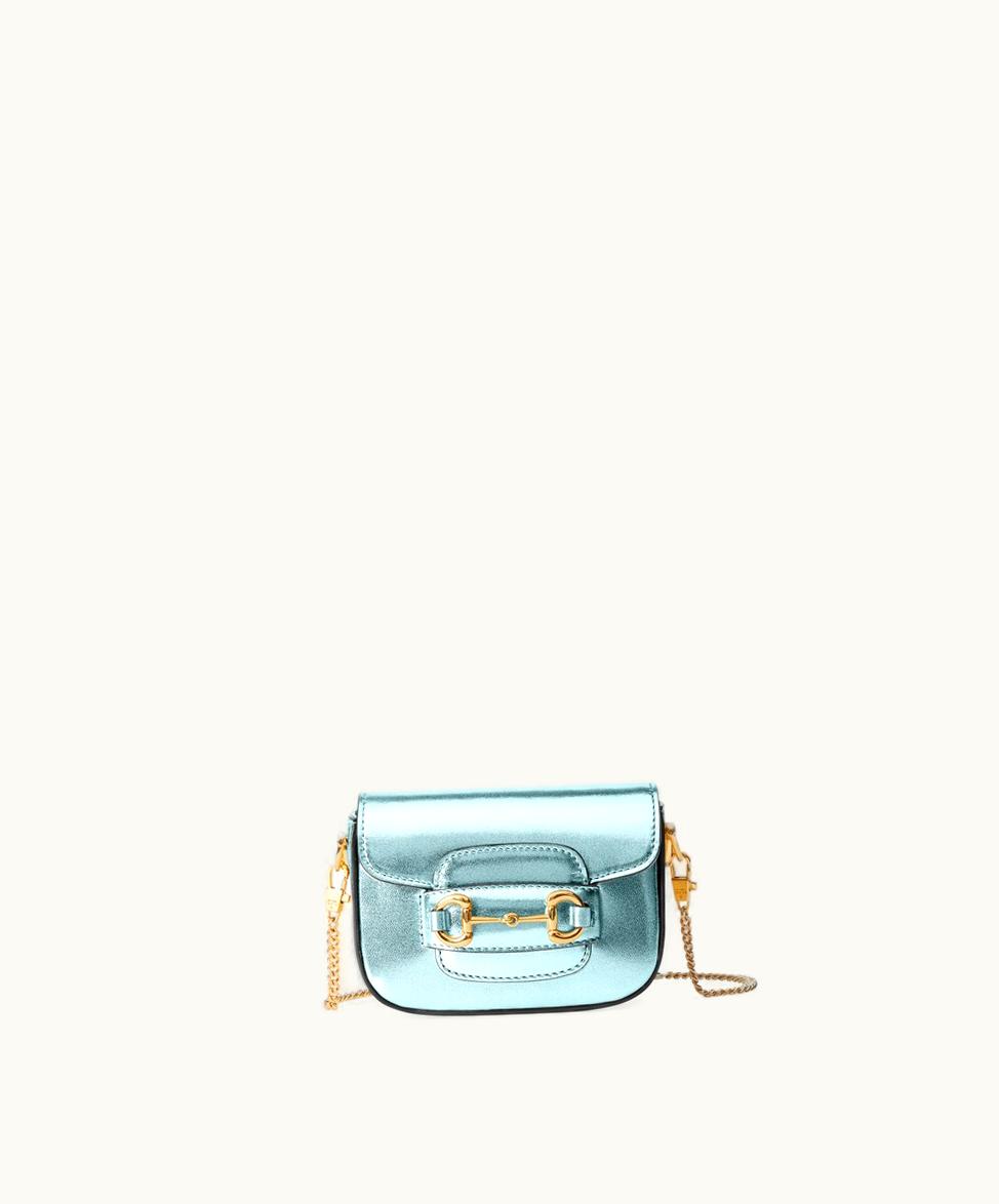 Gucci Gucci Horsebit 1955 Super Mini Bag Metallic Light Blue Leather