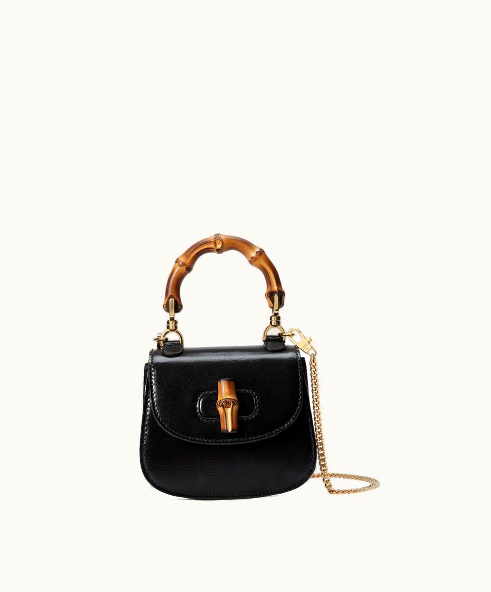 Gucci Gucci Bamboo 1947 Super Mini Bag Black Leather