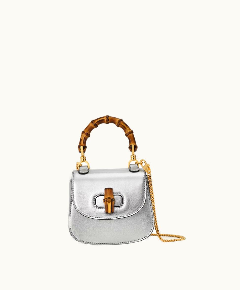 Gucci Gucci Bamboo 1947 Super Mini Bag Metallic Silver Leather