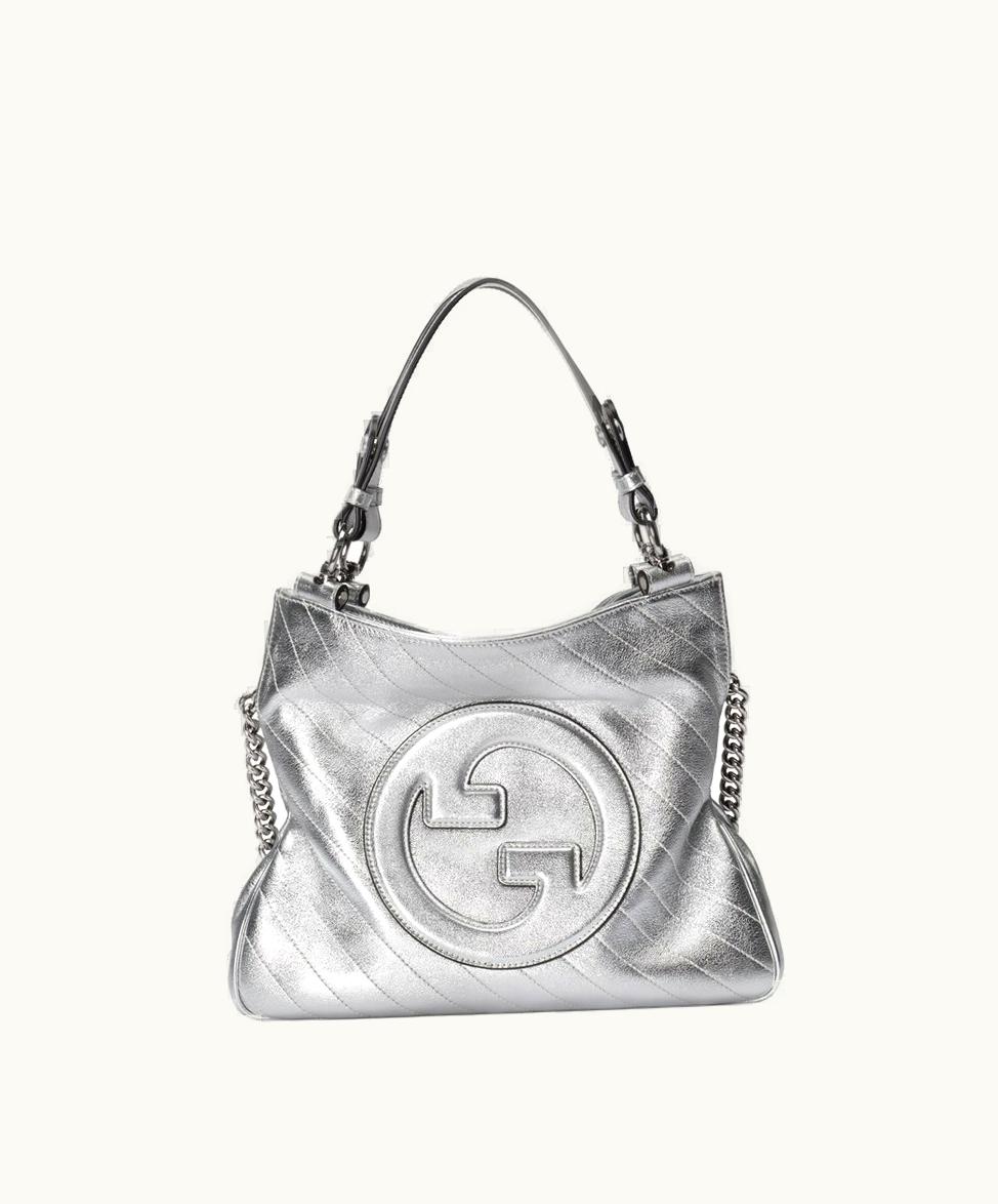 Gucci Gucci Blondie Small Tote Bag Silver Lamé Leather