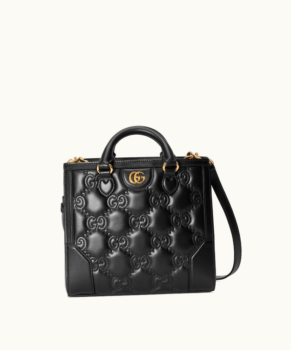 Gucci Gucci GG Matelassé Mini Top Handle Bag Black Leather