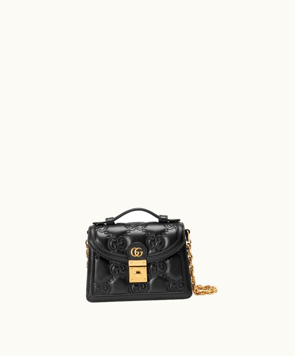 Gucci Gucci GG Matelassé Small Top Handle Bag Black Leather