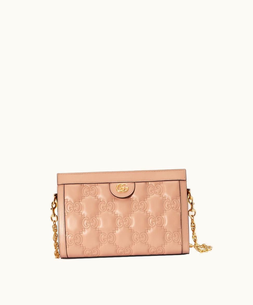 Gucci Gucci GG Matelassé Small Bag Rose Beige Leather - Pink Beige Double G Emblem Mini Shoulder Bag