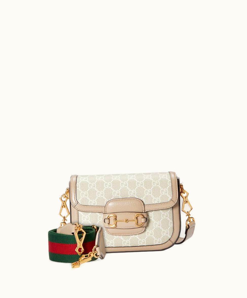 Gucci Gucci Horsebit 1955 GG Mini Bag Beige And White Canvas